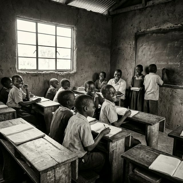 African children engaged in education at school